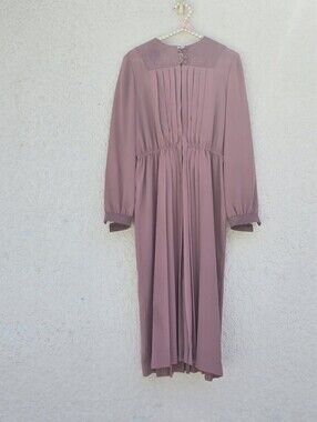 Abe Schrader Vintage Faux Suede & Pleated Midi Dress - Dusty Rose / Mauve